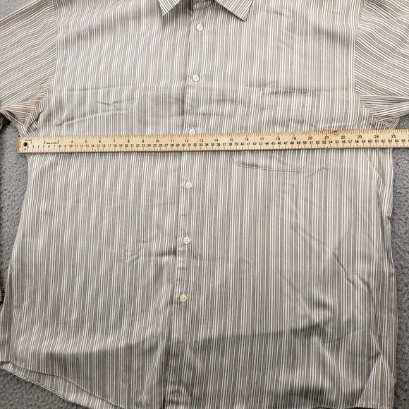 Pronto Uomo Shirt Mens XLT Brown Striped Tall Button Up Non Iron Classic Pocket - Picture 8 of 11